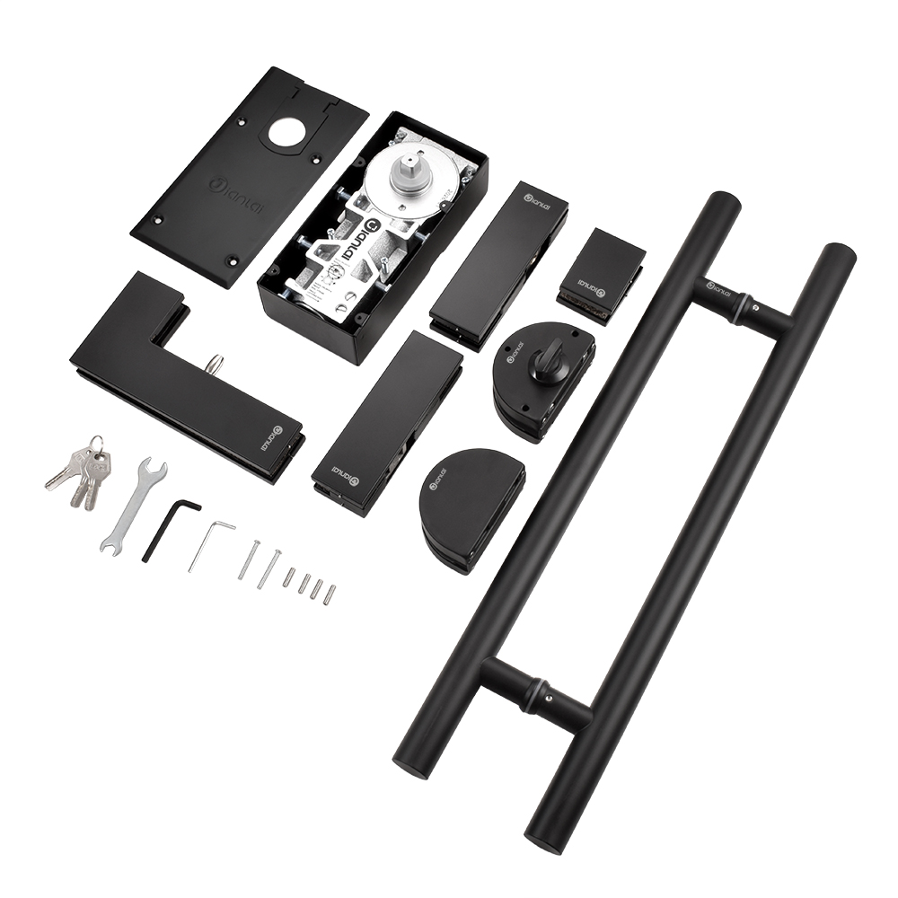 Moderne minimalistische Designideen für Glastürbeschläge | Komplettes passendes System: Bodentürschließer + Patchbeschlag + Glastürschloss + Zuggriff